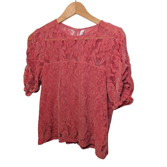 Anthropologie Women's Lace Top size small shirt Pink blouse casual feminine - Picture 2 of 8